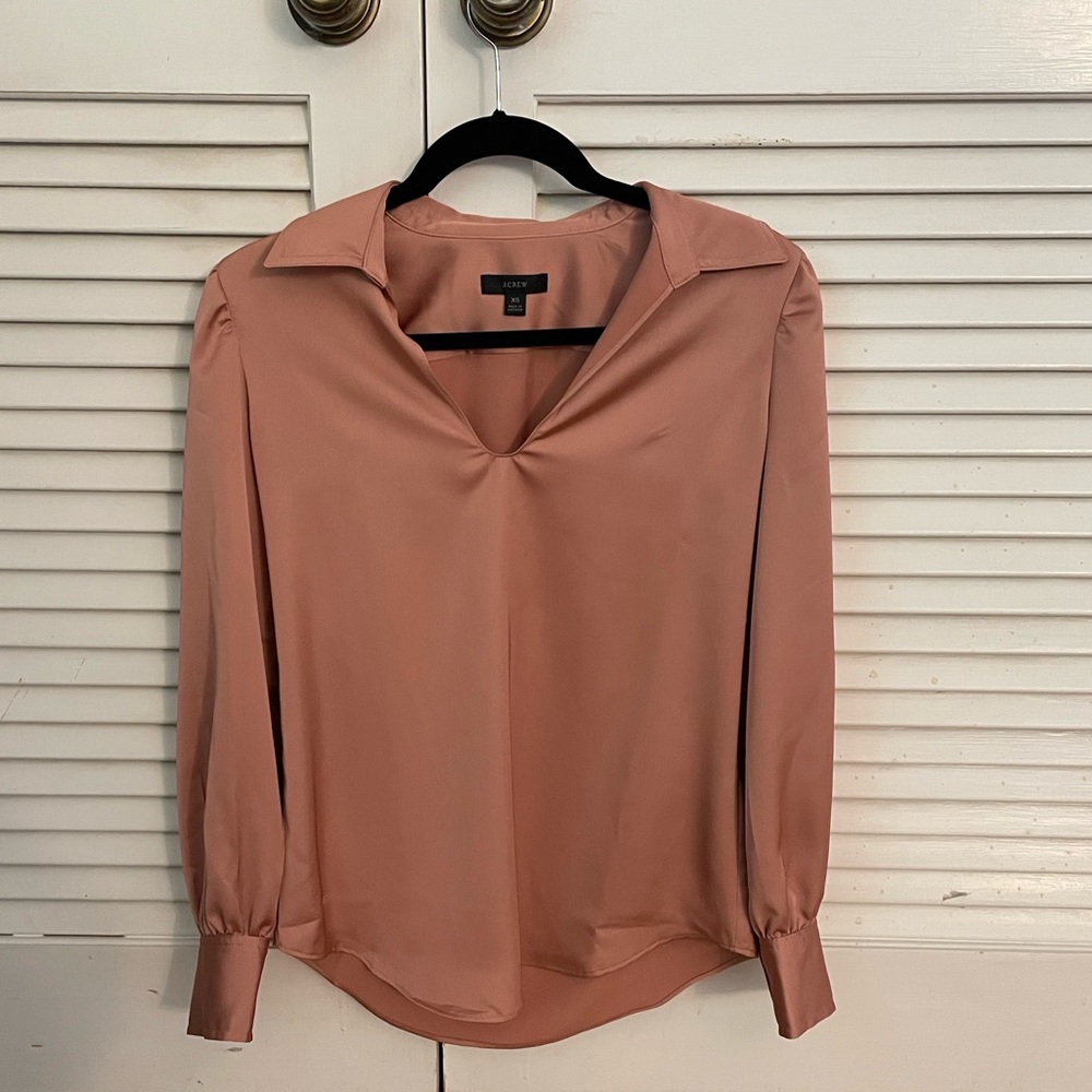 J. Crew salmon-pink professional long-sleeve collared blouse